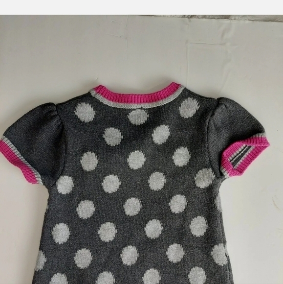 Mayoral Chic Short Sleeve Gray Pink Polka Dot Sweater Dress Size 4 Pullover EUC - Picture 10 of 11